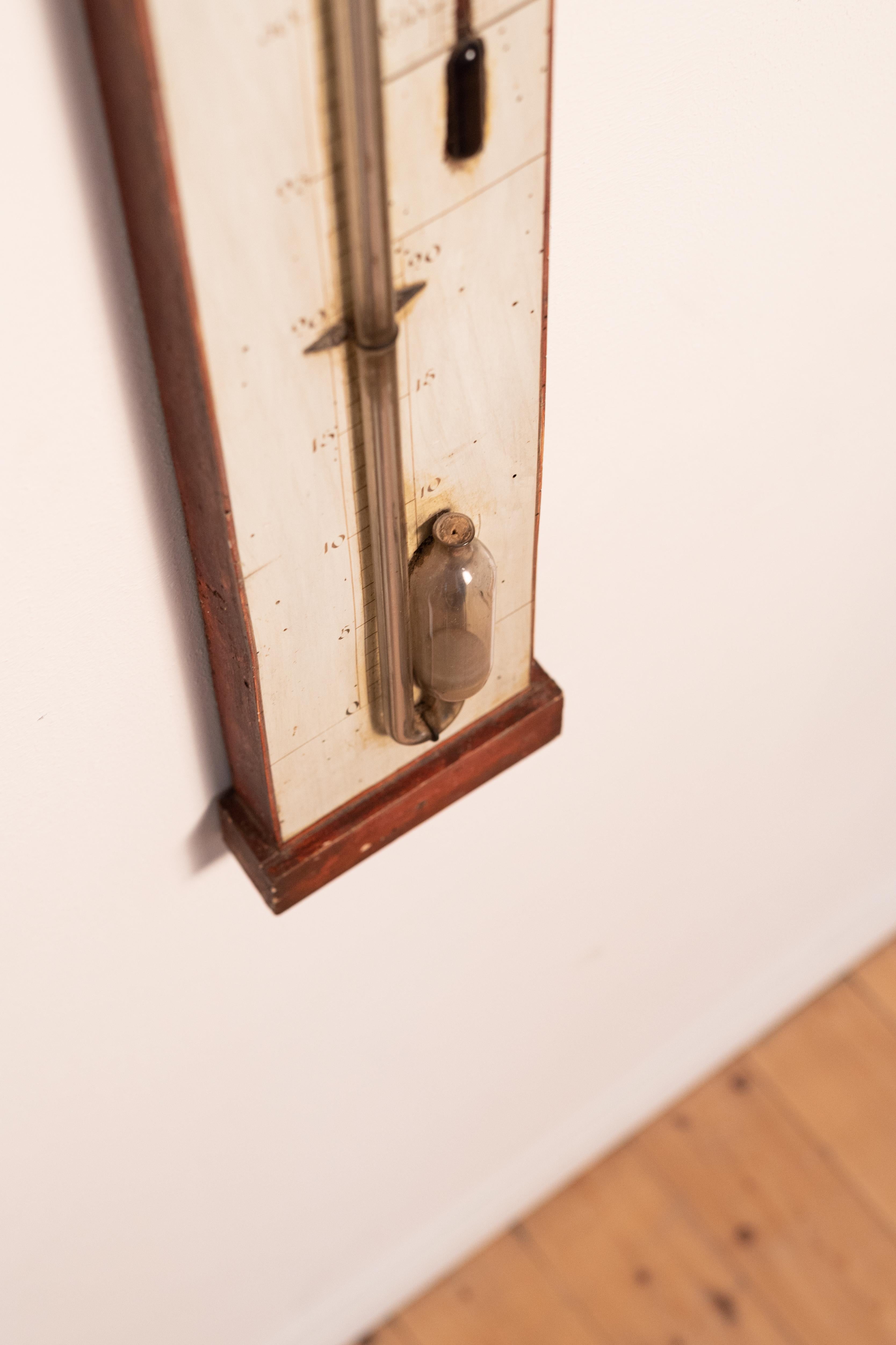 Hand-Painted 19th century hand-painted mercury thermometer/barometer, made by Bianchi  For Sale