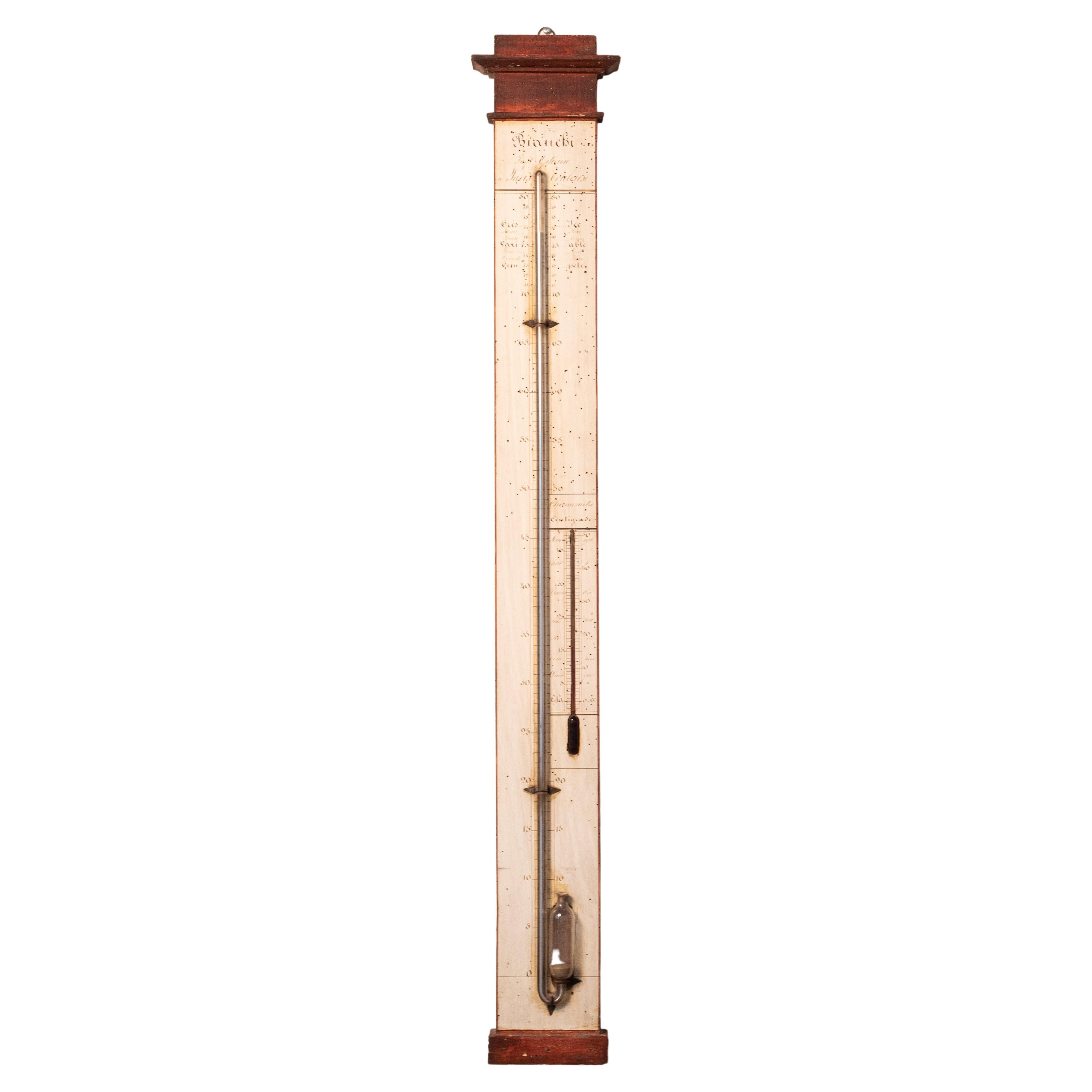 19th century hand-painted mercury thermometer/barometer, made by Bianchi  For Sale