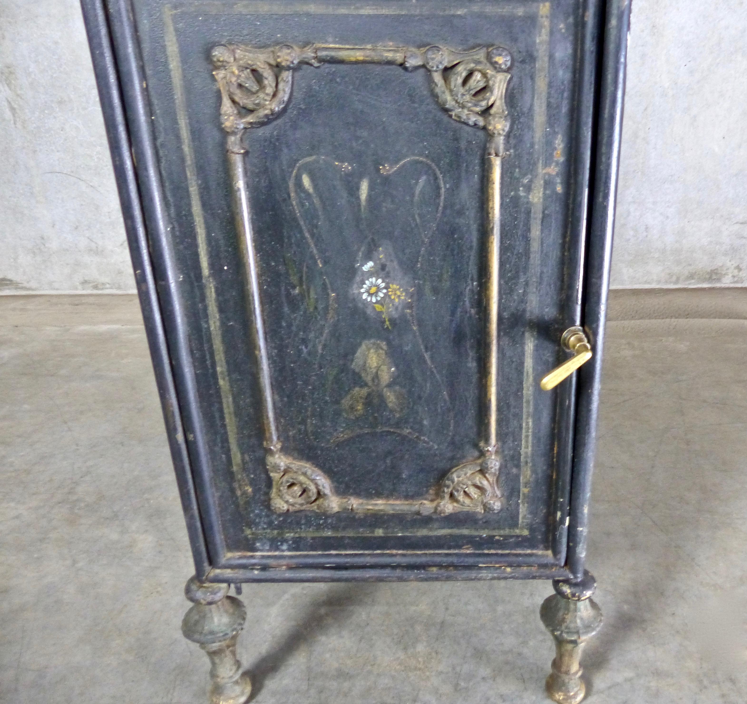 French Provincial 19th Century Hand Painted Metal Embossed French Washstand / Cabinet