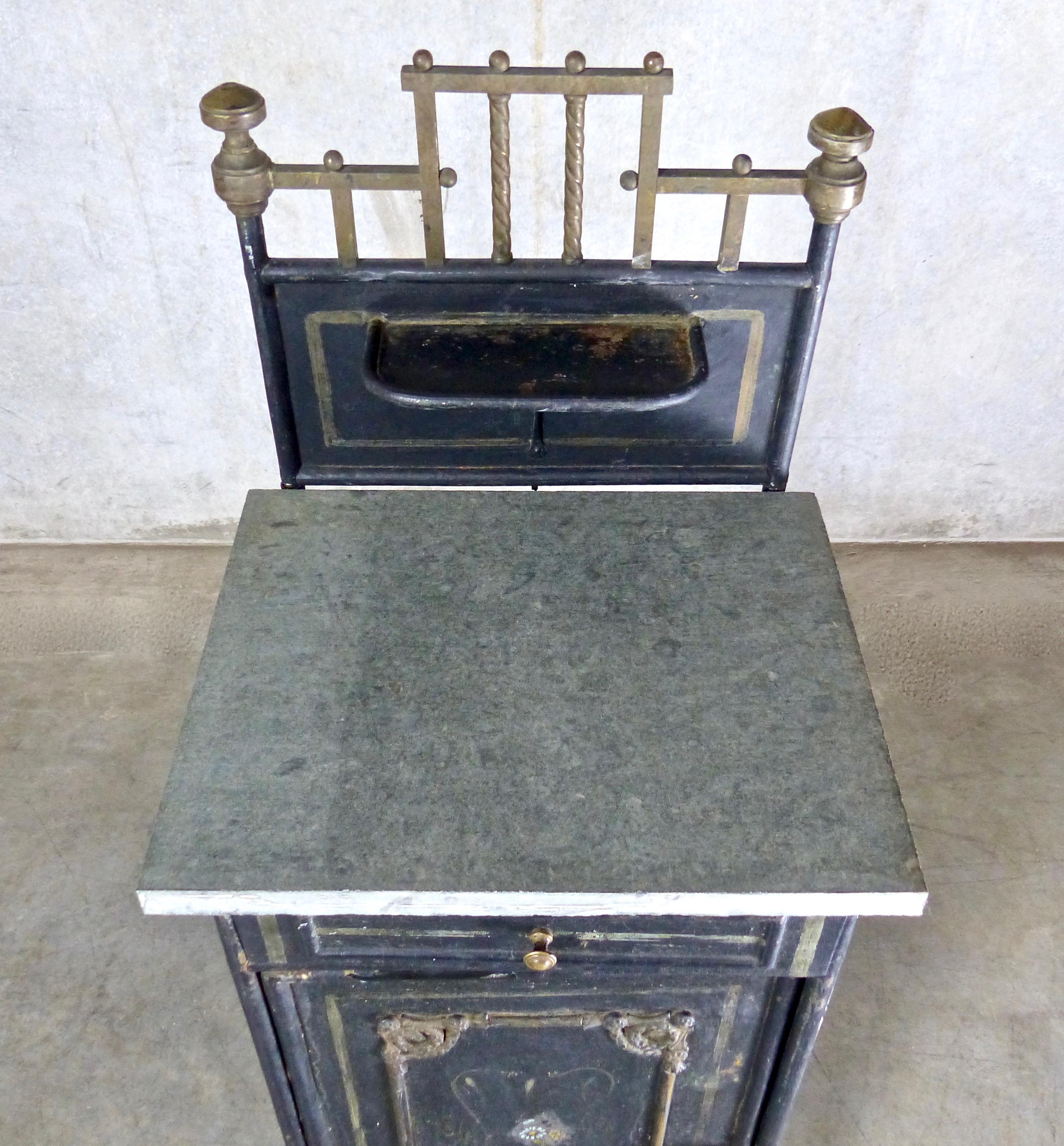 Cast 19th Century Hand Painted Metal Embossed French Washstand / Cabinet