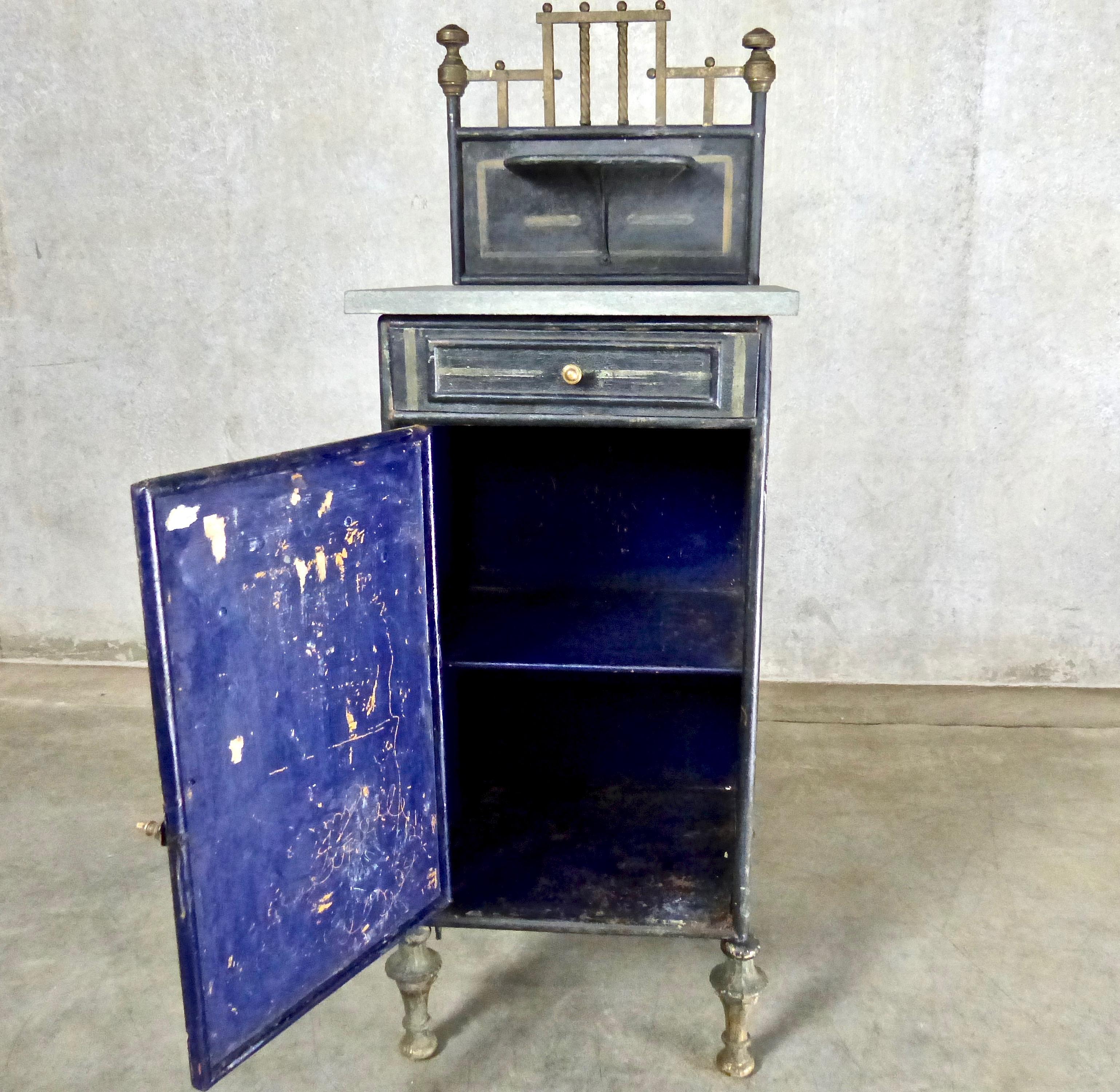 Late 19th Century 19th Century Hand Painted Metal Embossed French Washstand / Cabinet