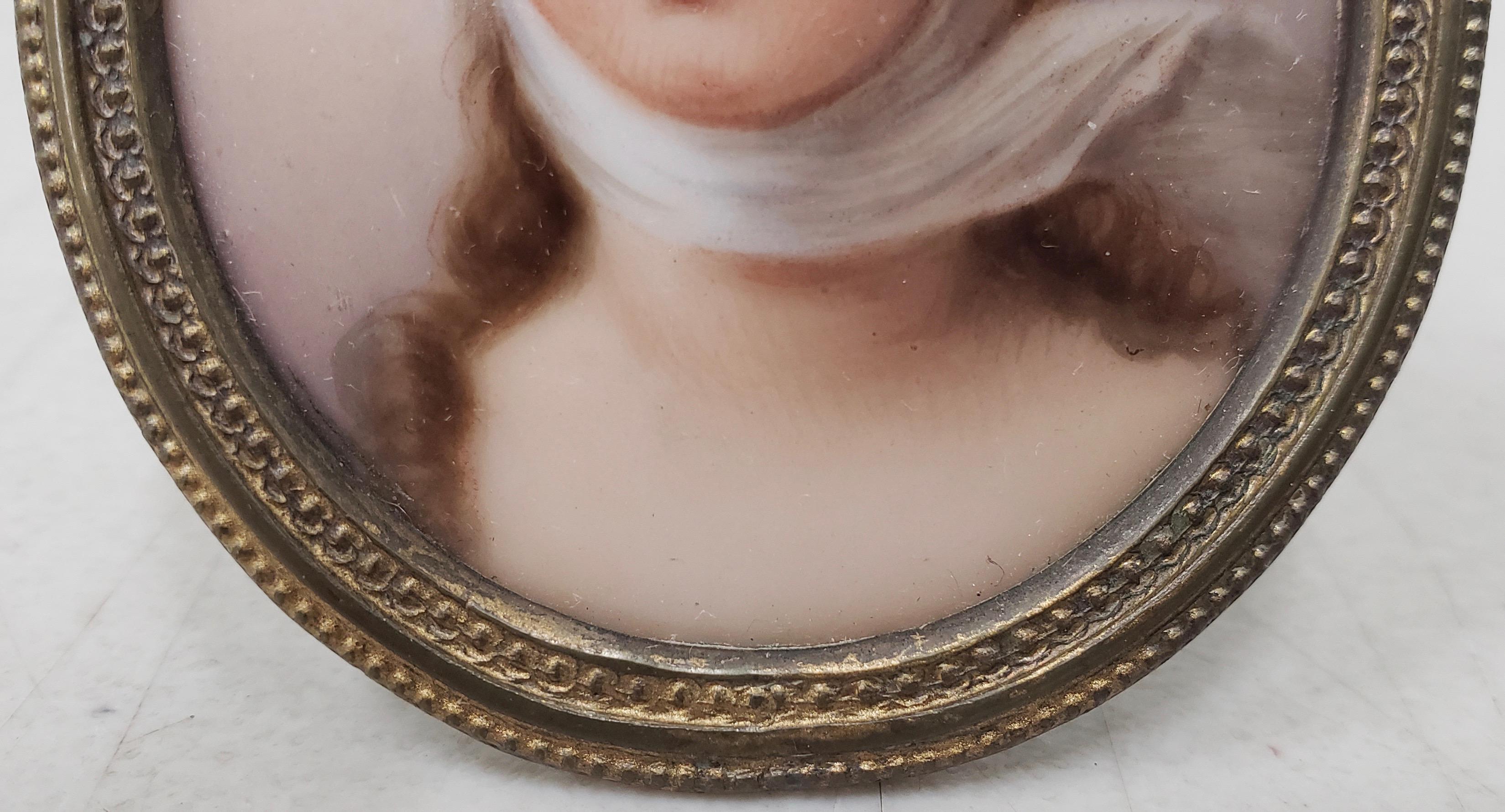 Austrian 19th Century Hand Painted Miniature Portrait on Porcelain