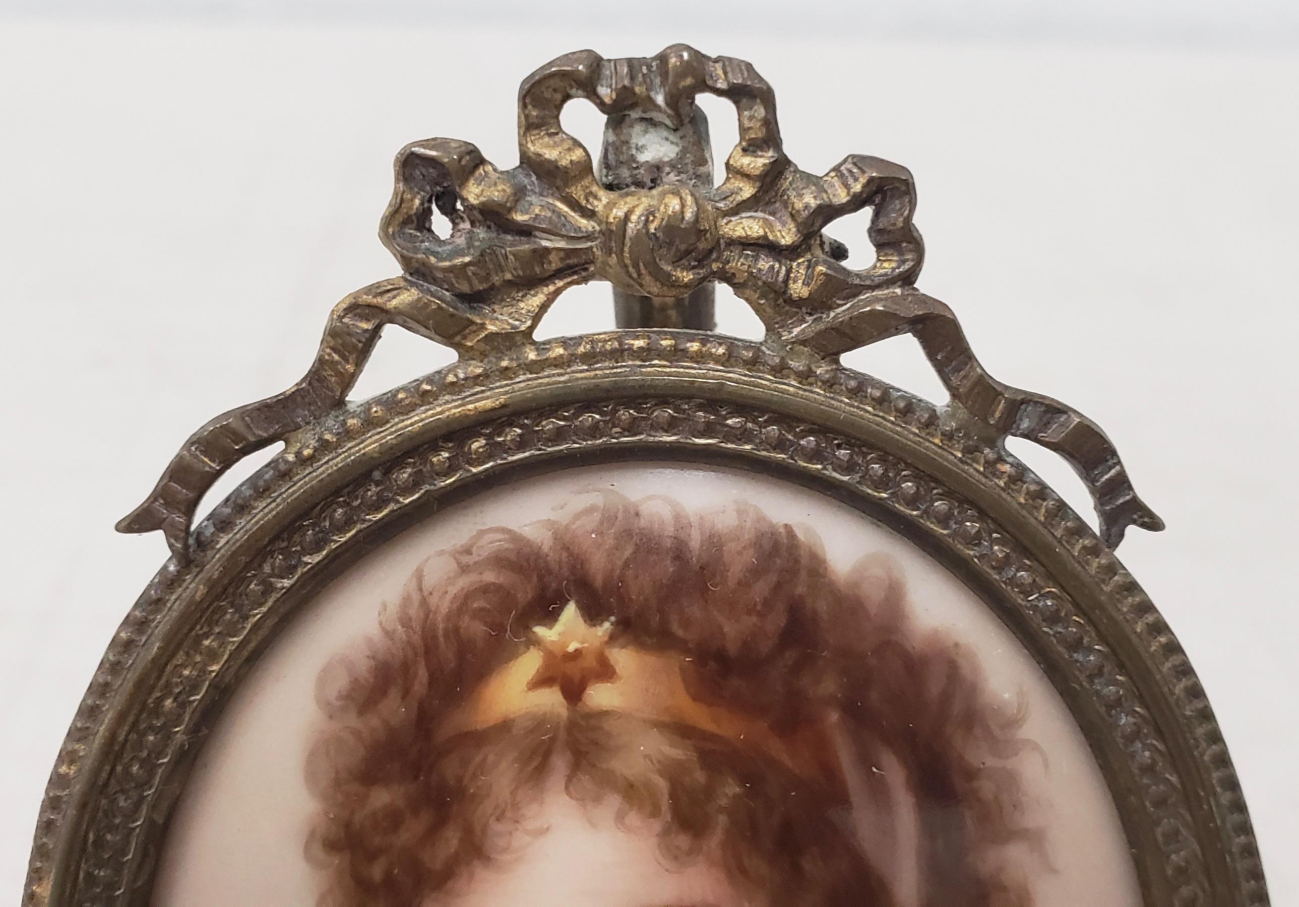Hand-Painted 19th Century Hand Painted Miniature Portrait on Porcelain