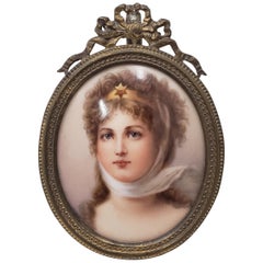 Antique 19th Century Hand Painted Miniature Portrait on Porcelain