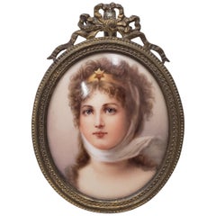 19th Century Hand Painted Miniature Portrait on Porcelain