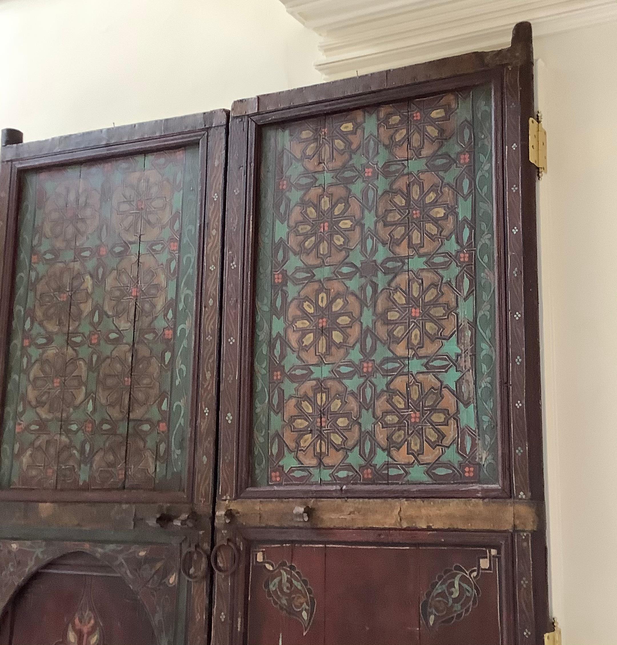 19th Century Hand Painted Moorish Moroccan Antique Double Doors For Sale 7
