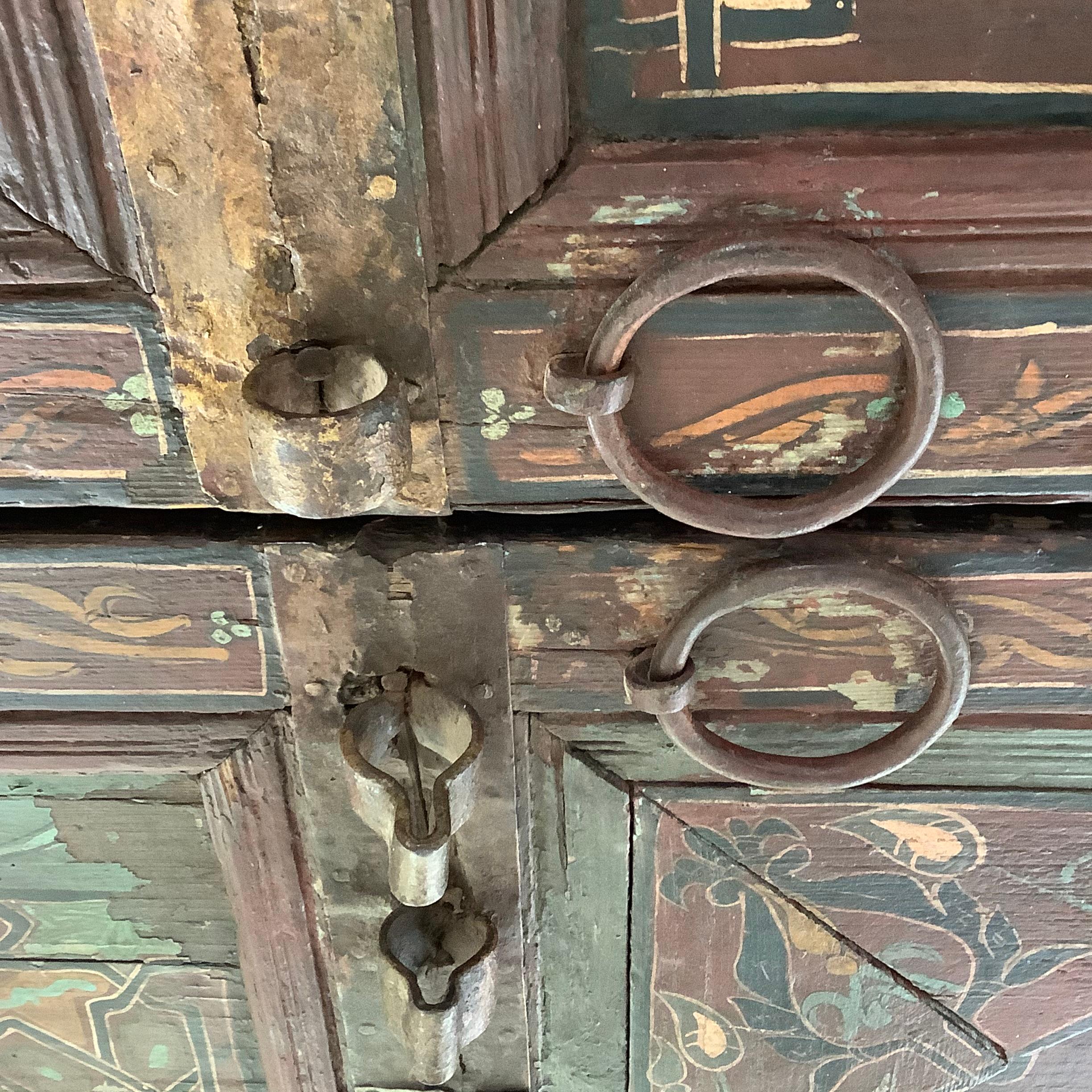 Laiton Portes doubles marocaines anciennes peintes à la main du 19ème siècle en vente