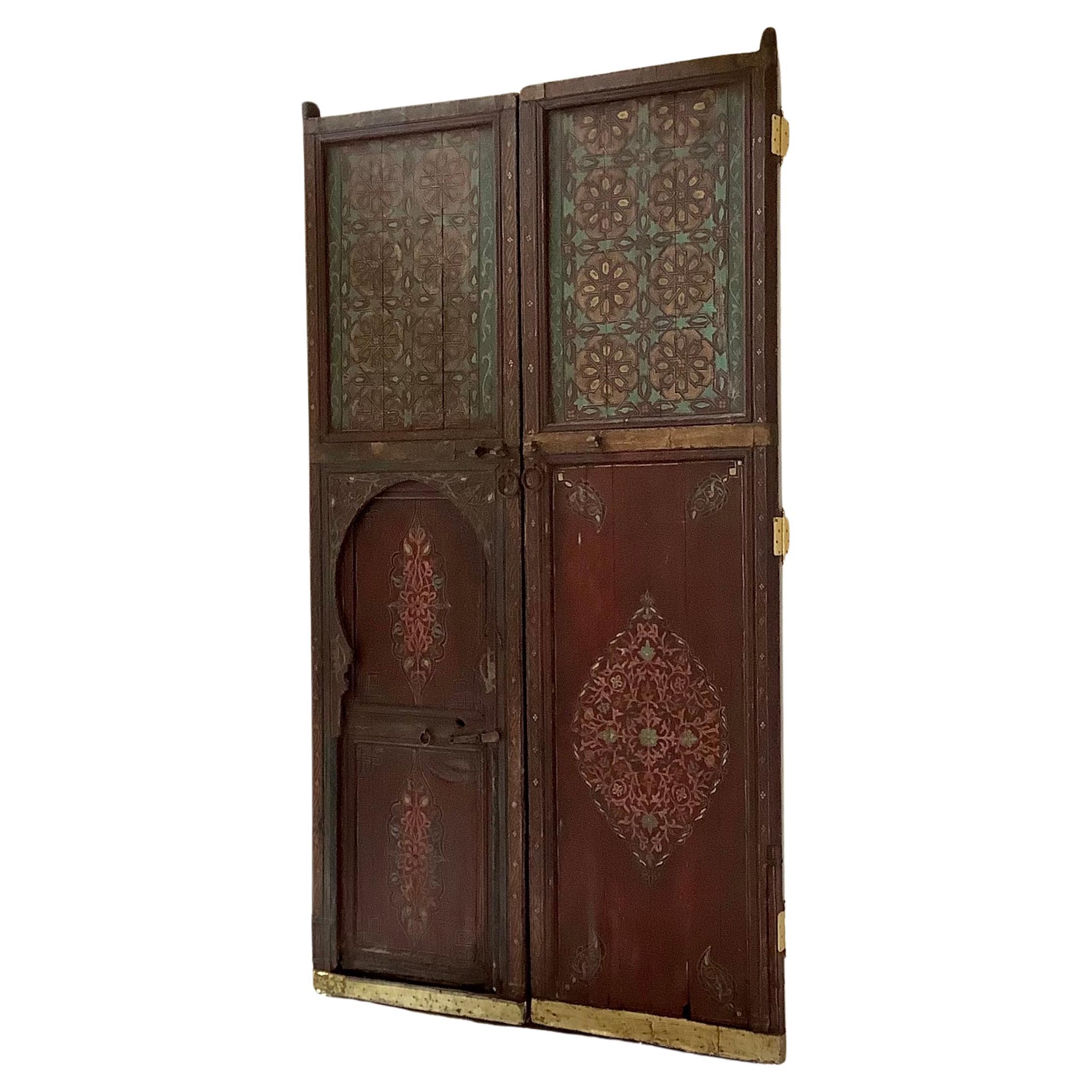 19th Century Hand Painted Moorish Moroccan Antique Double Doors