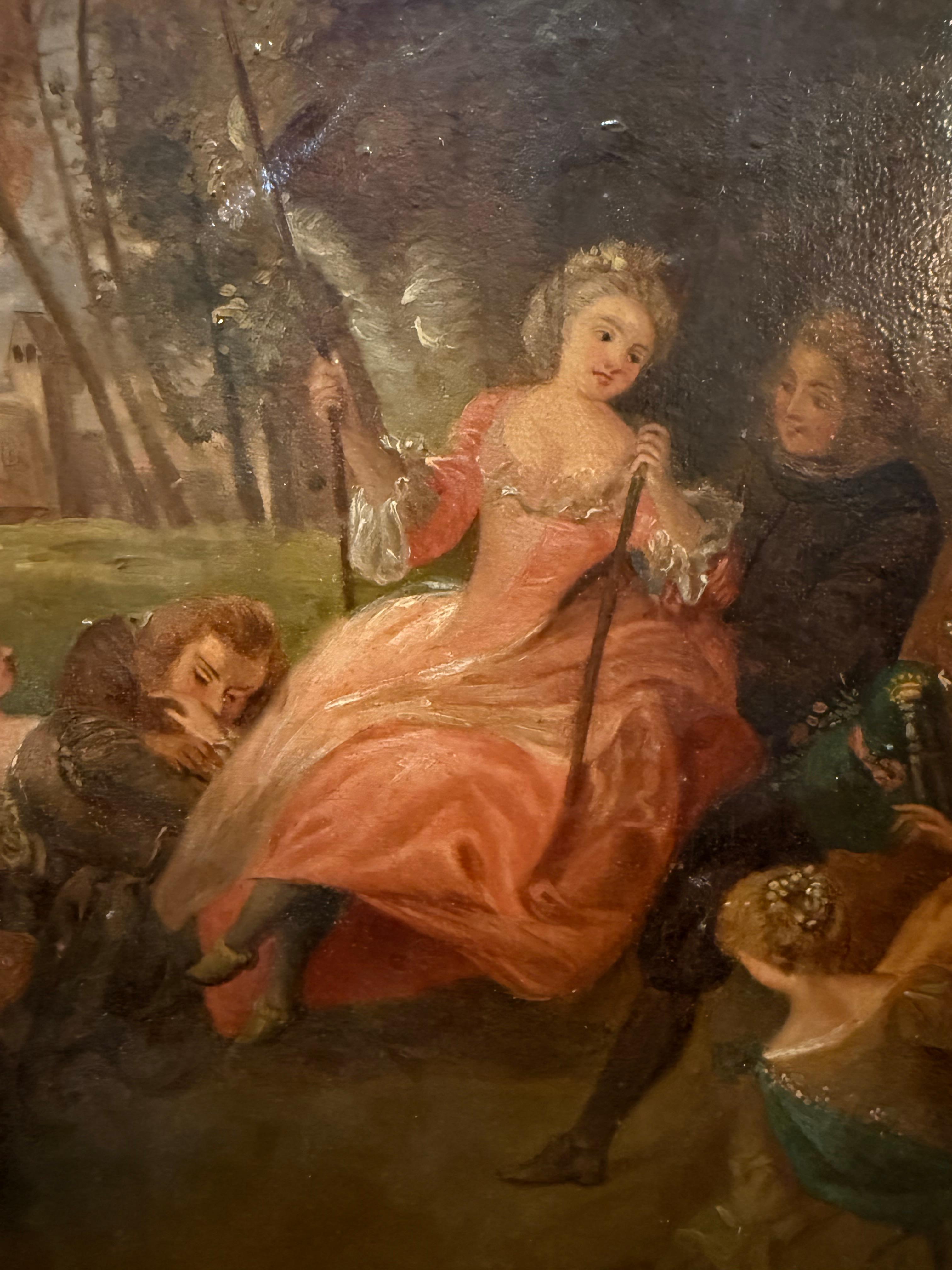 French 19th Century Hand Painted on Wood Rococo Style Painting For Sale