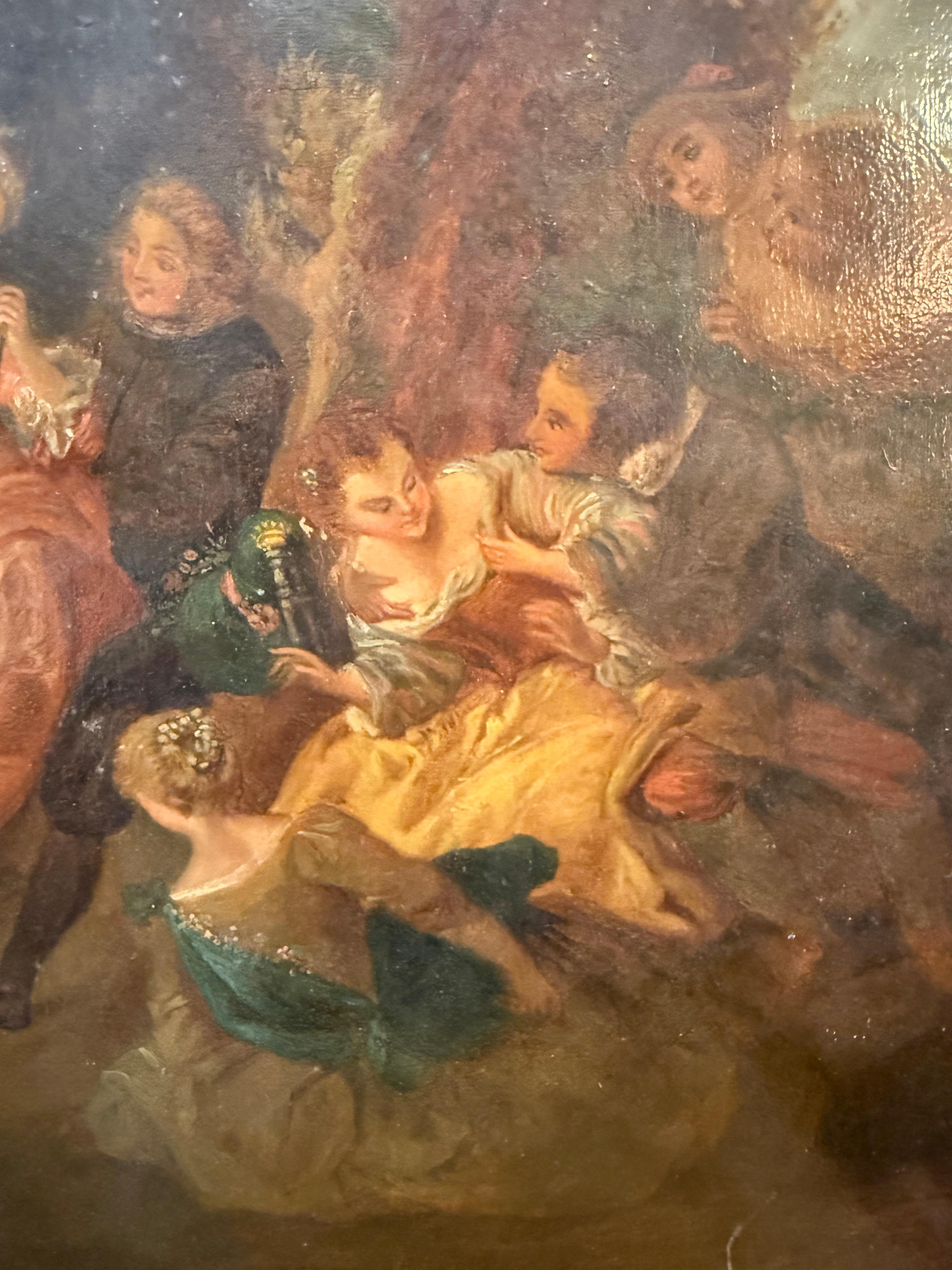 19th Century Hand Painted on Wood Rococo Style Painting In Good Condition For Sale In Pasadena, CA
