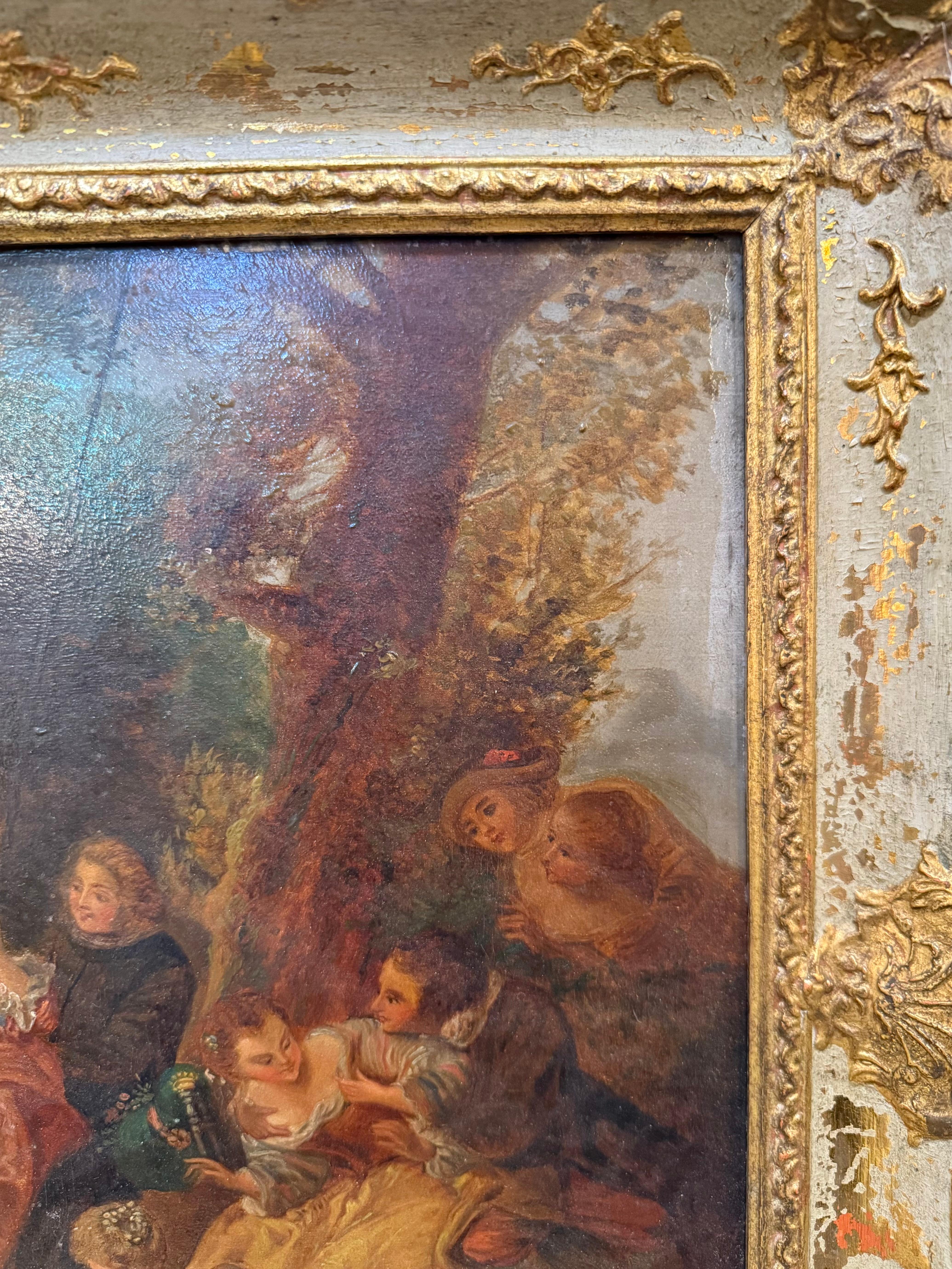 19th Century Hand Painted on Wood Rococo Style Painting For Sale 1