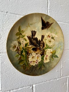 19th Century Hand-Painted Papier Mâché Charger with Birds Nest and Floral Motif