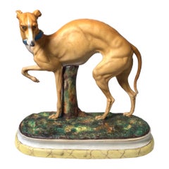 19th Century Hand Painted Porcelain Bisque Figure of a Whippet