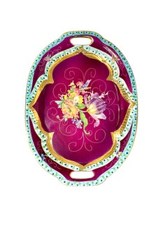 19th Century Hand-Painted Porcelain Centerpiece with Matching Tray