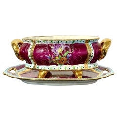 19th Century Hand-Painted Porcelain Centerpiece with Matching Tray