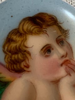 19th-Century Hand-Painted Porcelain Cherub Miniature Plaque