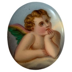 19th-Century Hand-Painted Porcelain Cherub Miniature Plaque