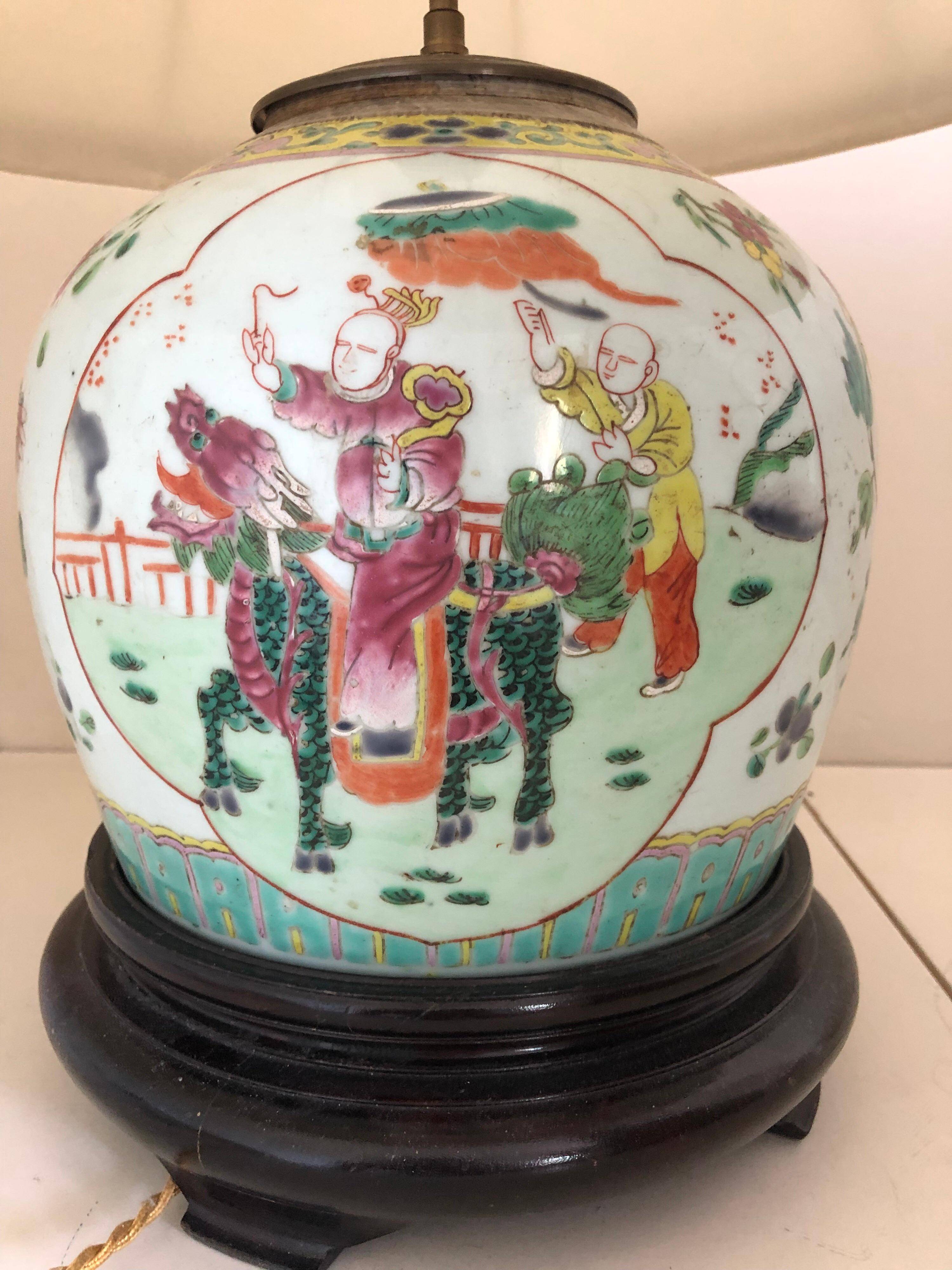 19th Century Hand Painted Porcelain Chinese Lamp Unique Dragon Scene In Good Condition In Sofia, BG