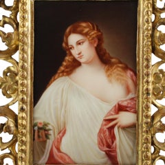 Placa de porcelana pintada a mano del siglo XIX, "Flora" según Tiziano Firmada por Rau