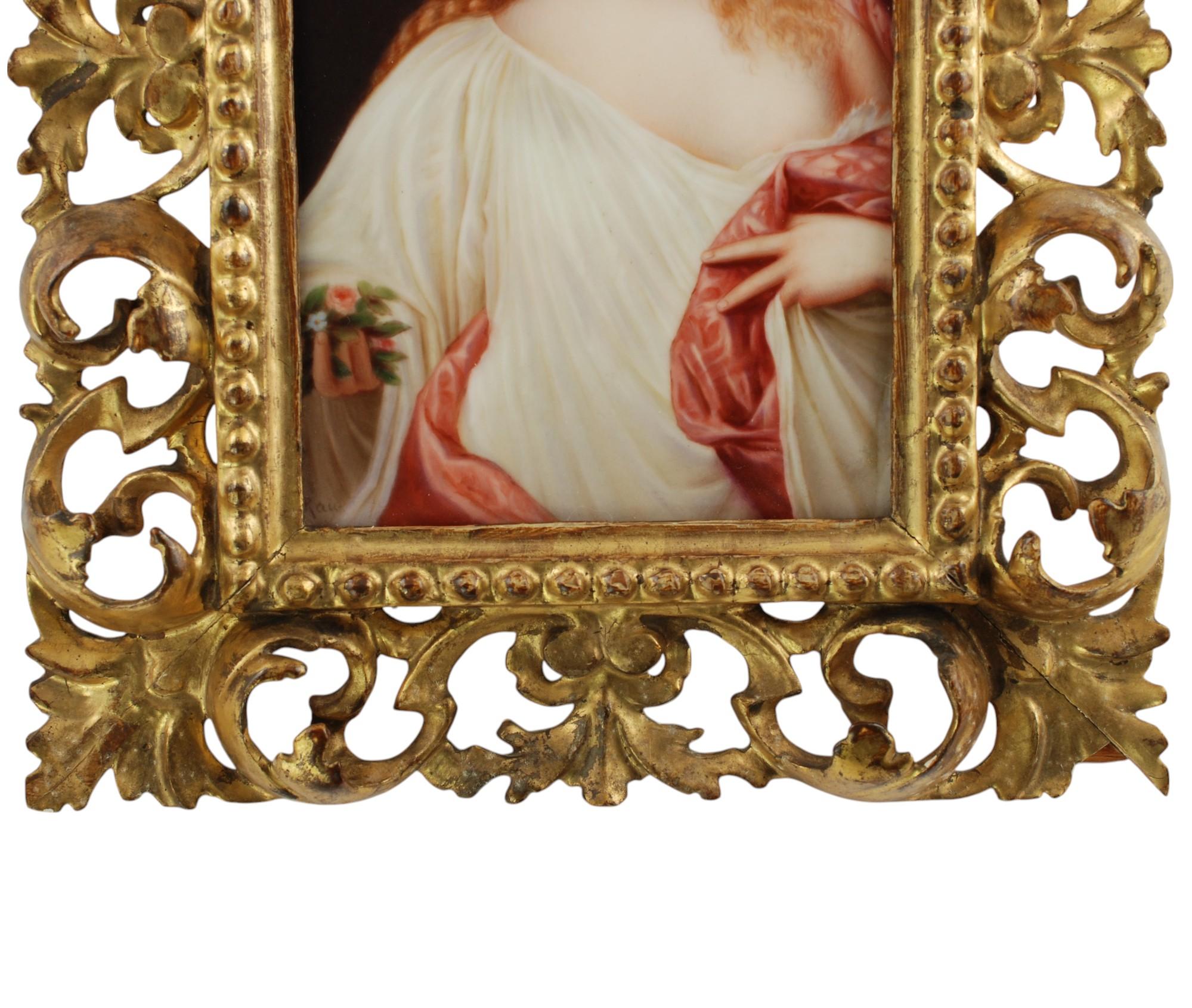 Plaque en porcelaine peinte à la main du 19ème siècle, « Flora » d'après le Titien, signée par Rau Bon état - En vente à Cincinnati, OH