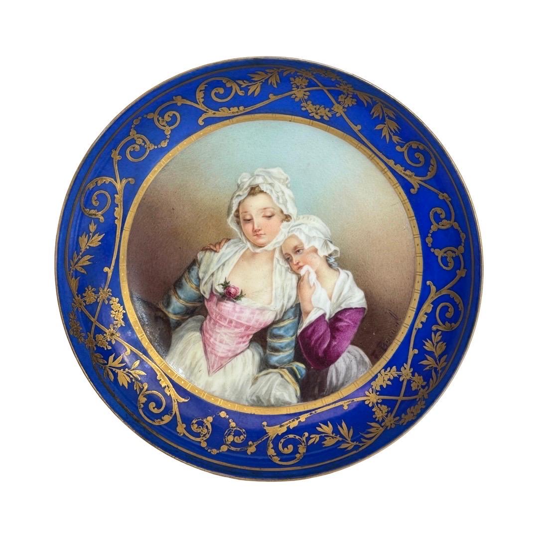 Néo-rococo Plaque en porcelaine peinte à la main au 19e siècle, signée par Félicie Palade Bonnal en vente