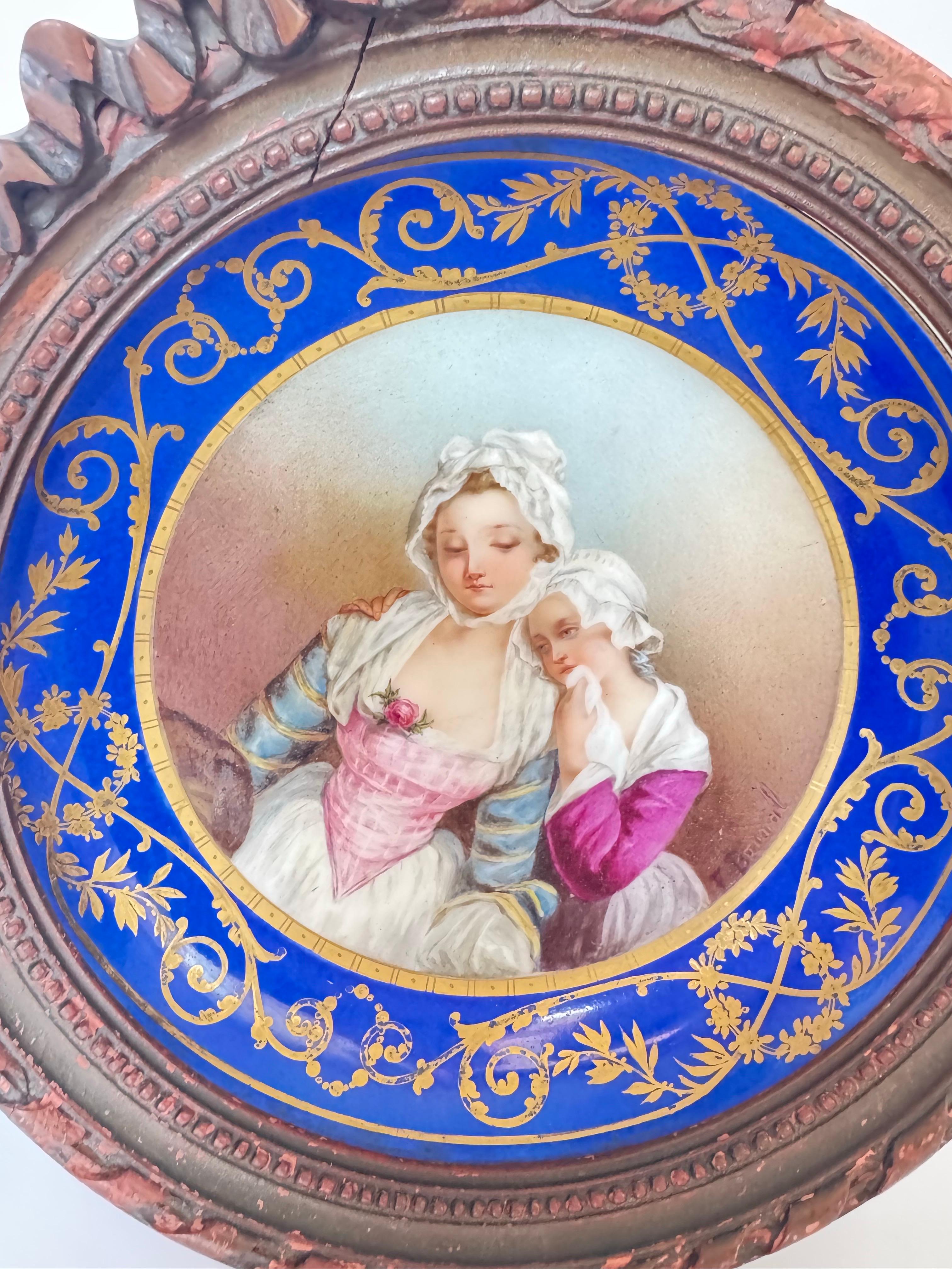 Peint à la main Plaque en porcelaine peinte à la main au 19e siècle, signée par Félicie Palade Bonnal en vente