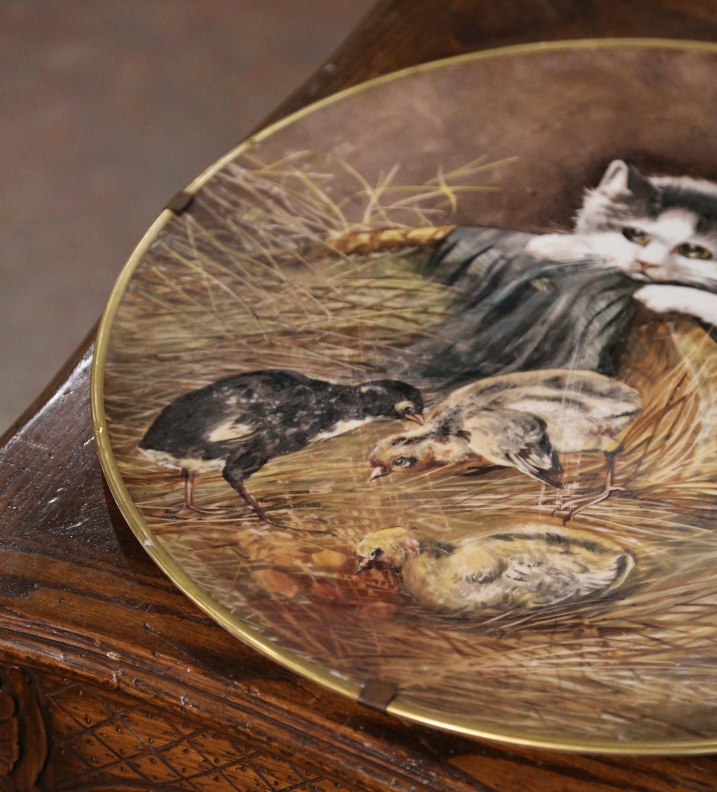  19th Century Hand Painted Porcelain Wall Platter with Cat Stamped J.P. France For Sale 5