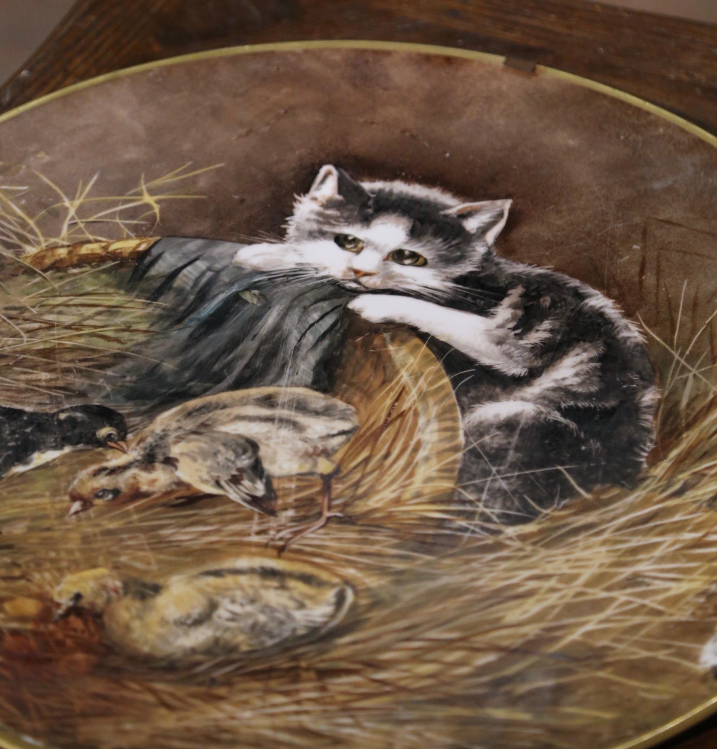  Wandteller aus handbemalter Porzellan des 19. Jahrhunderts mit Katze, gestempelt J.P. Frankreich im Angebot 6