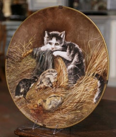 19th Century Hand Painted Porcelain Wall Platter with Cat Stamped J.P. France