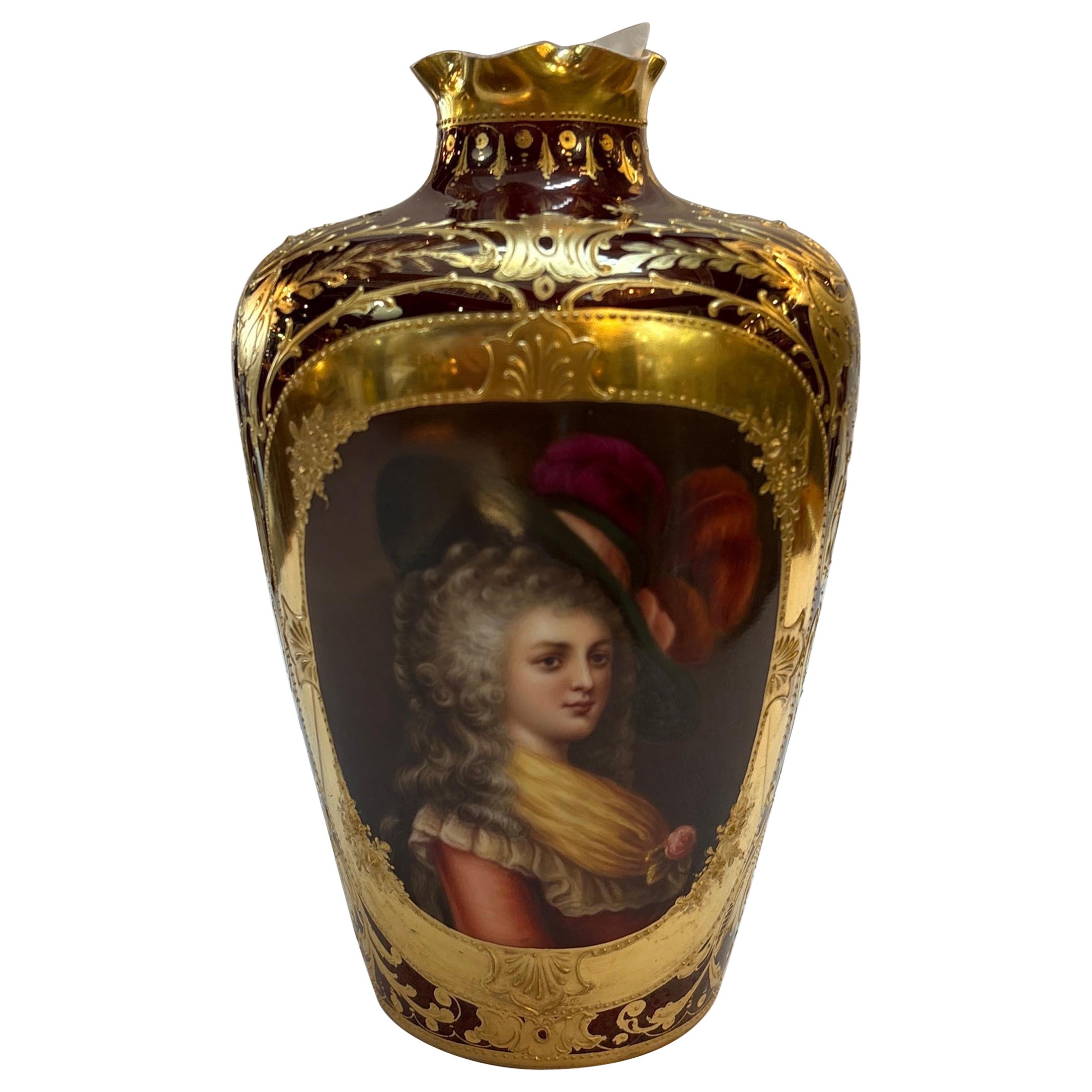 Vase d'armoire à portraits du 19e siècle peint à la main par Rosenthal en vente