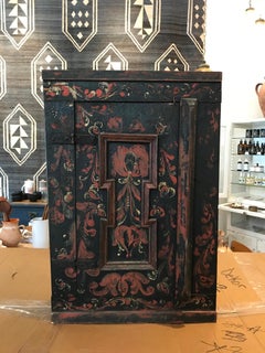 Antique 19th Century Hand Painted liquor   Wall Cabinet