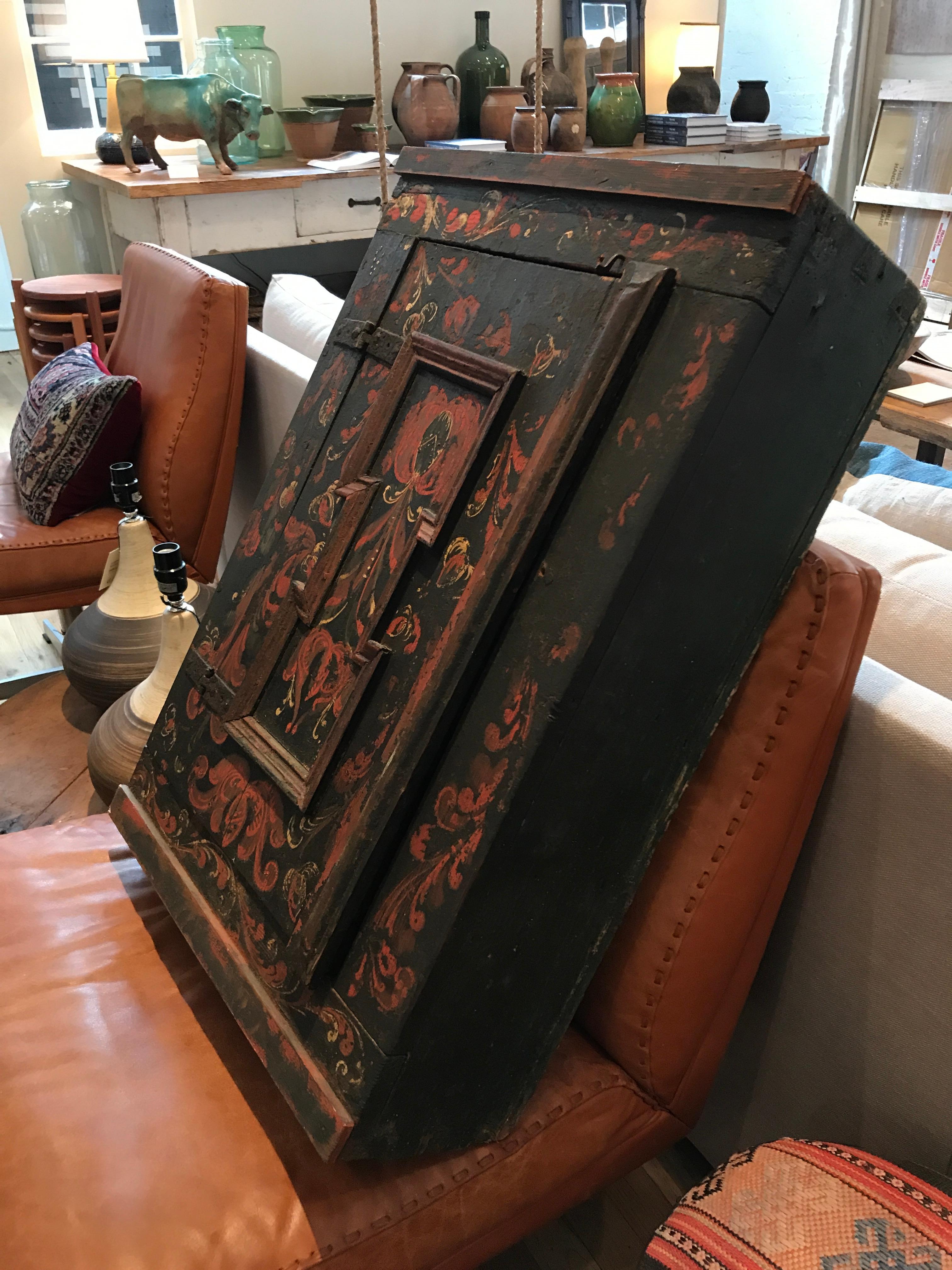 Antique 19th Century Hand Painted liquor   Wall Cabinet In Good Condition In Los Angeles, CA