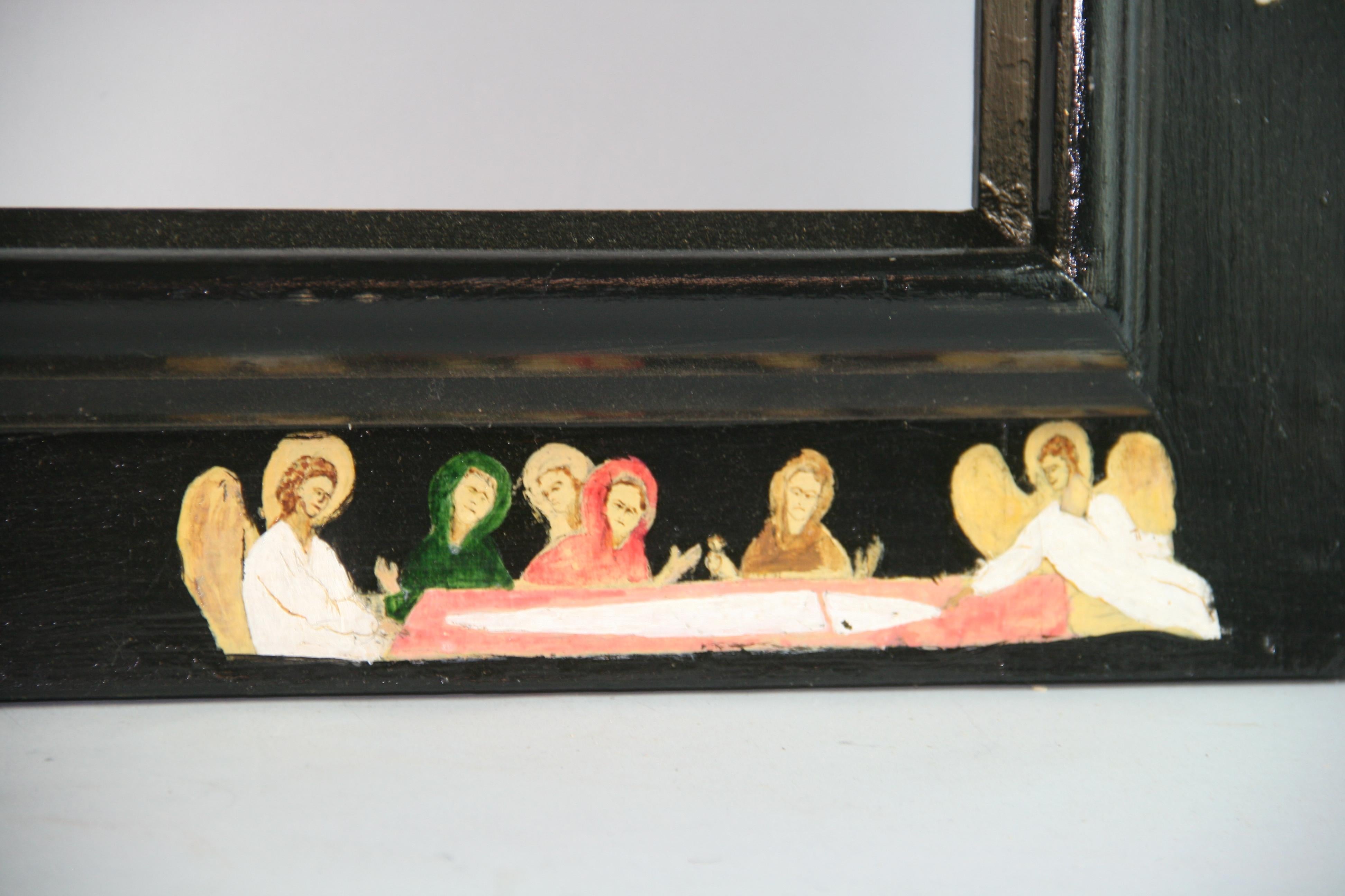 Miroir religieux peint à la main du 19ème siècle  Cadre en vente 6