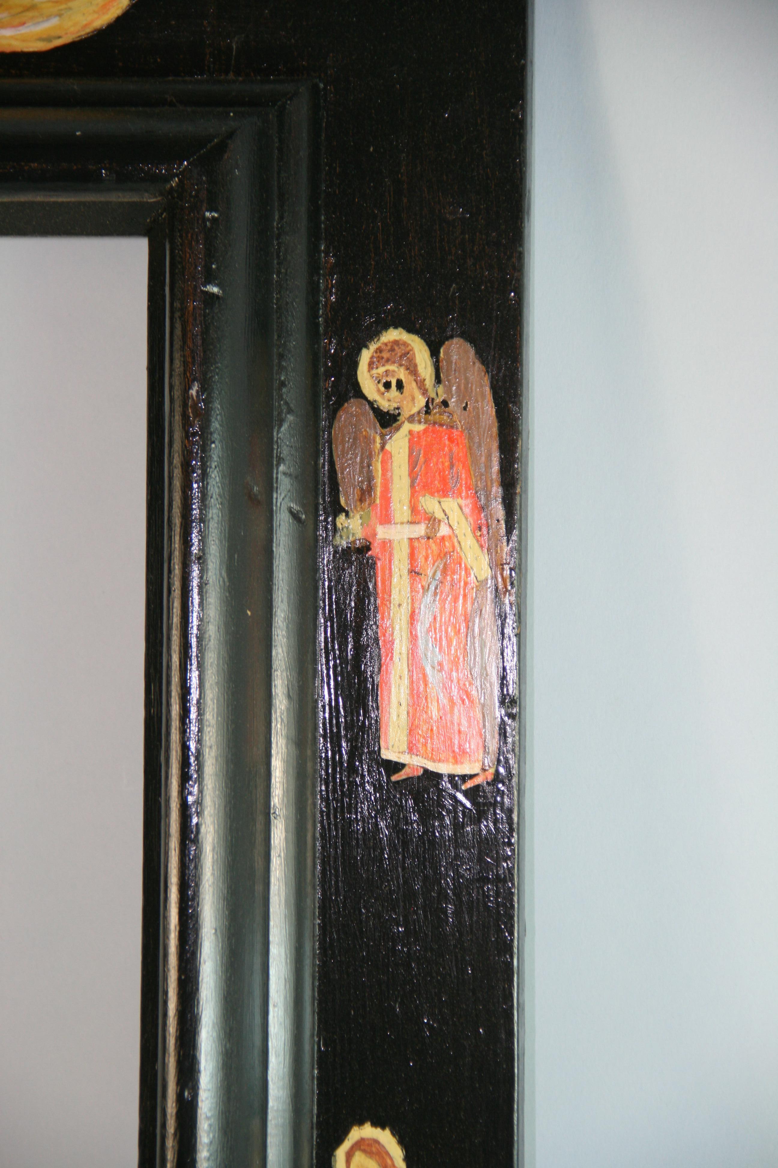 Miroir religieux peint à la main du 19ème siècle  Cadre Bon état - En vente à Douglas Manor, NY