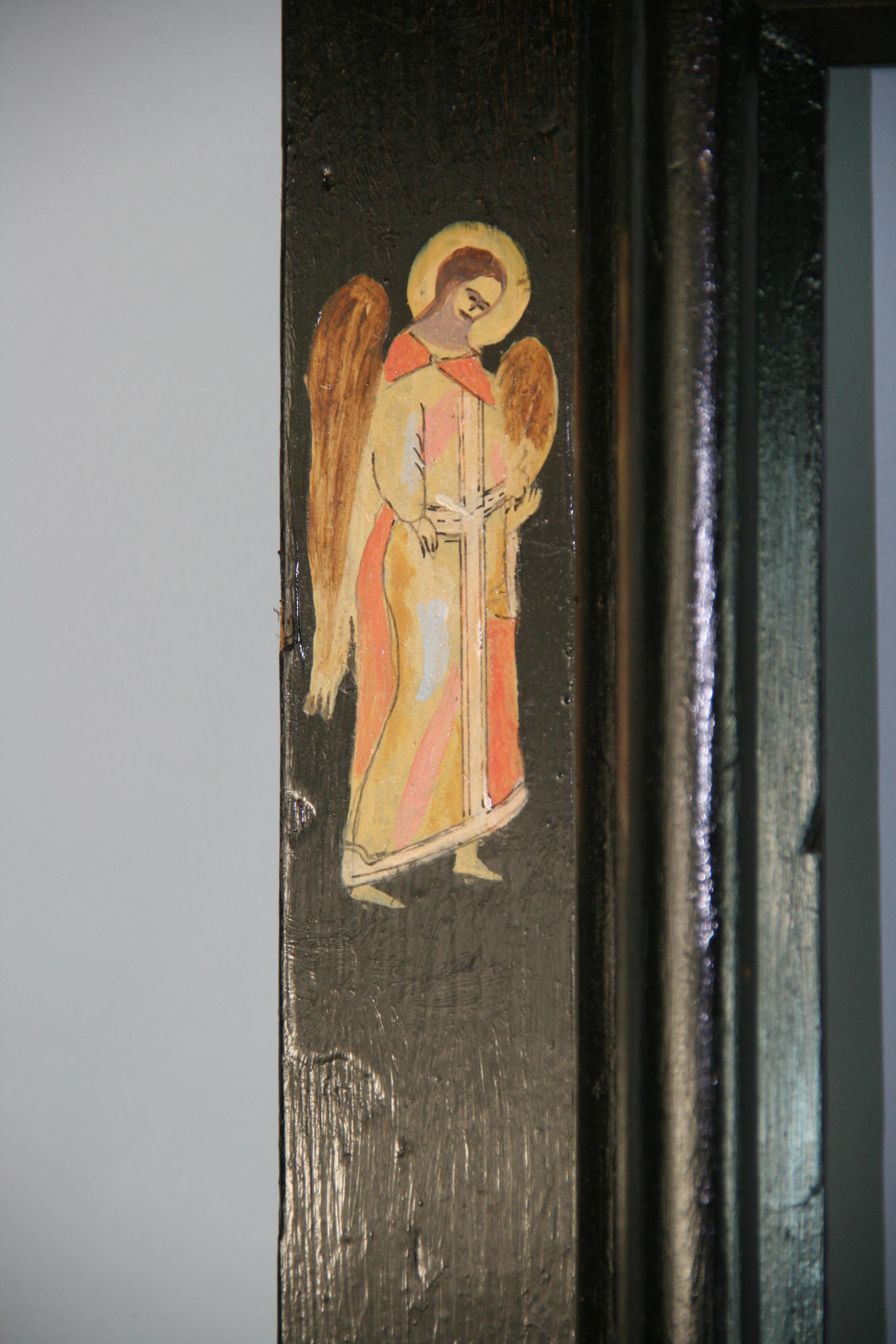 Miroir religieux peint à la main du 19ème siècle  Cadre en vente 4