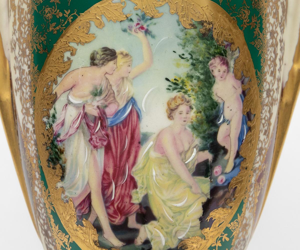 19th Century Hand Painted Royal Vienna Tall Lamp with Green Shade For Sale 6