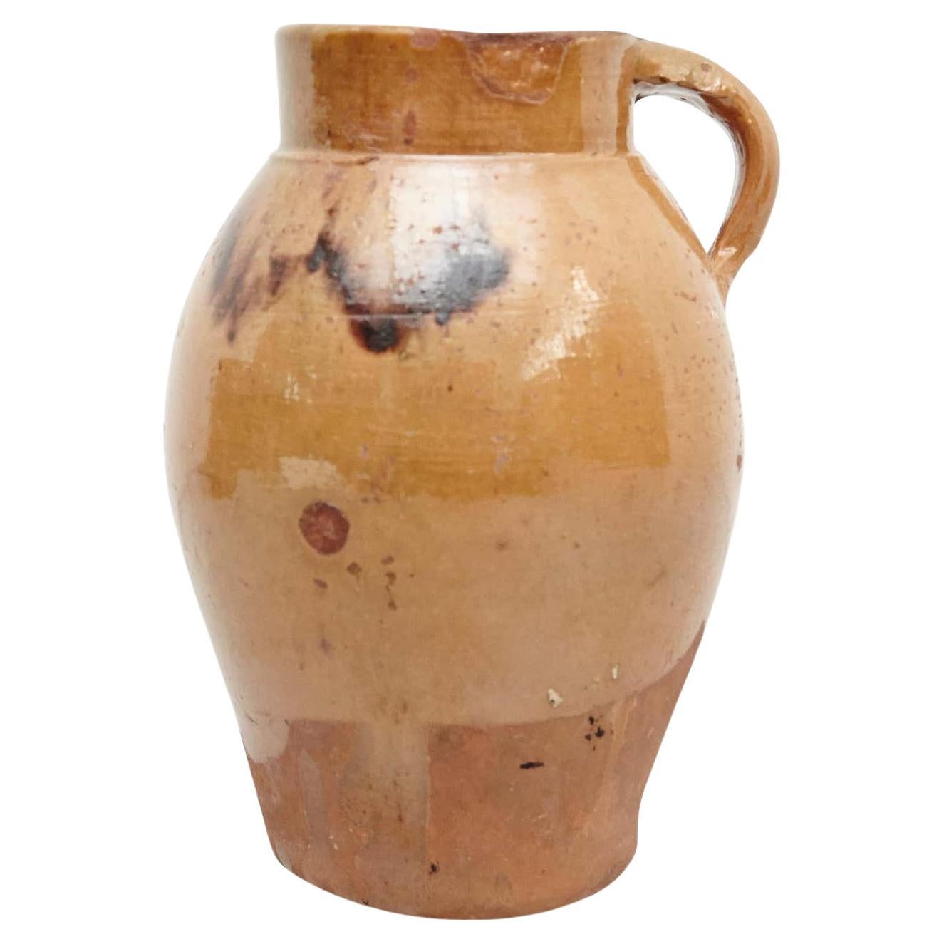 19th Century Hand Painted Rustic Popular Traditional Ceramic Vase For Sale