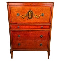 19th Century Hand-Painted Satin Wood Secretary Dresser