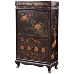 Secrétaire du 19ème siècle peint à la main avec tiroirs cachés et décorations florales