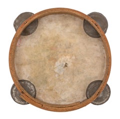 19th Century Hand-Painted Folk Art Spanish Tambourine with Artist's Signature
