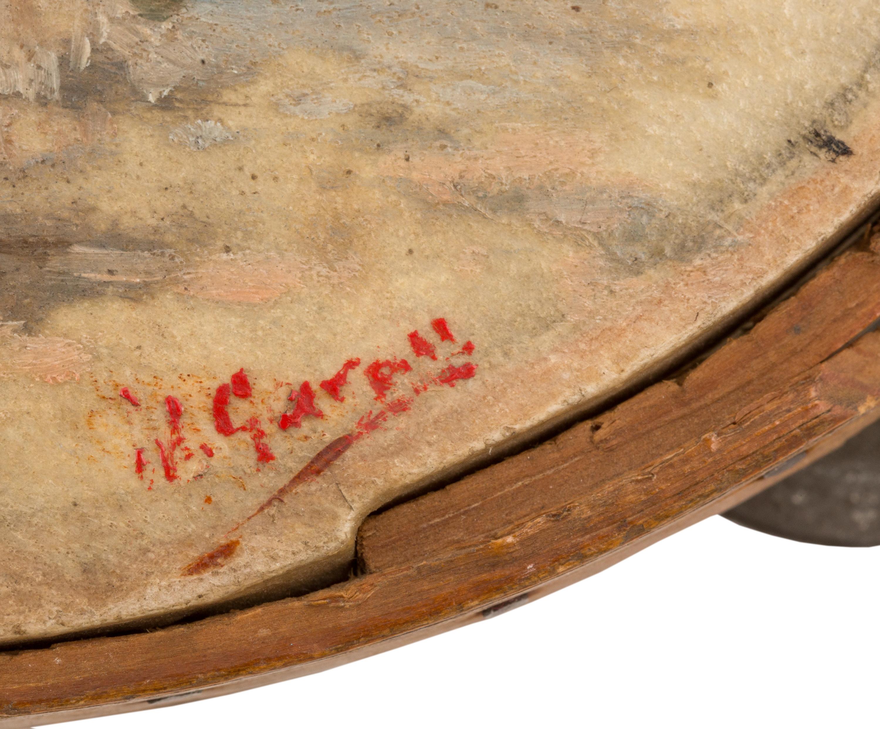 Handbemaltes spanisches Tamburin der Volkskunst des 19. Jahrhunderts mit Künstlersignatur (Holz) im Angebot
