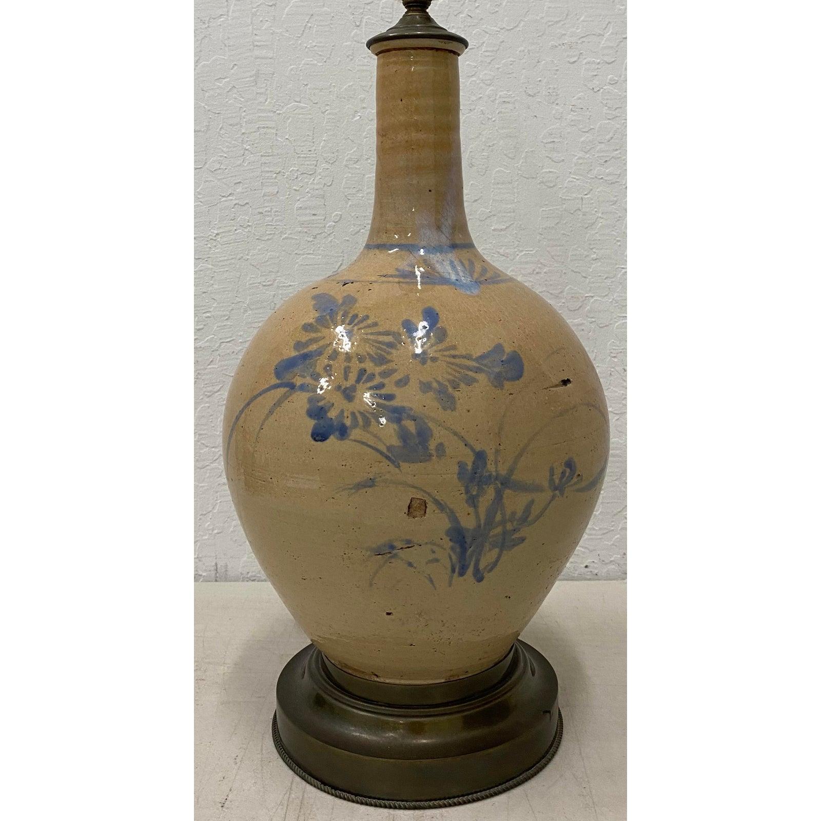 American 19th Century Hand Painted Stoneware Table Lamp For Sale