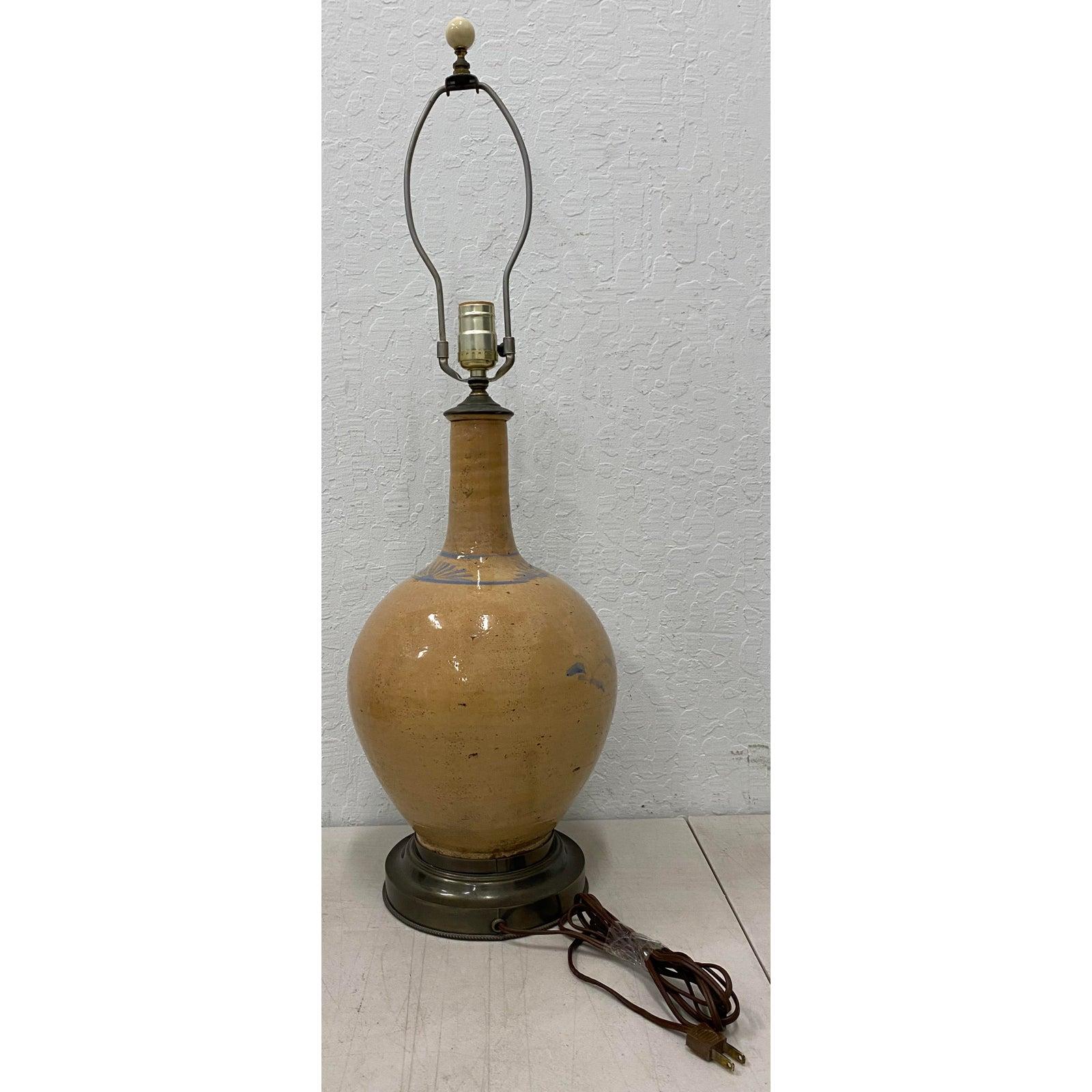 19th Century Hand Painted Stoneware Table Lamp In Good Condition For Sale In San Francisco, CA