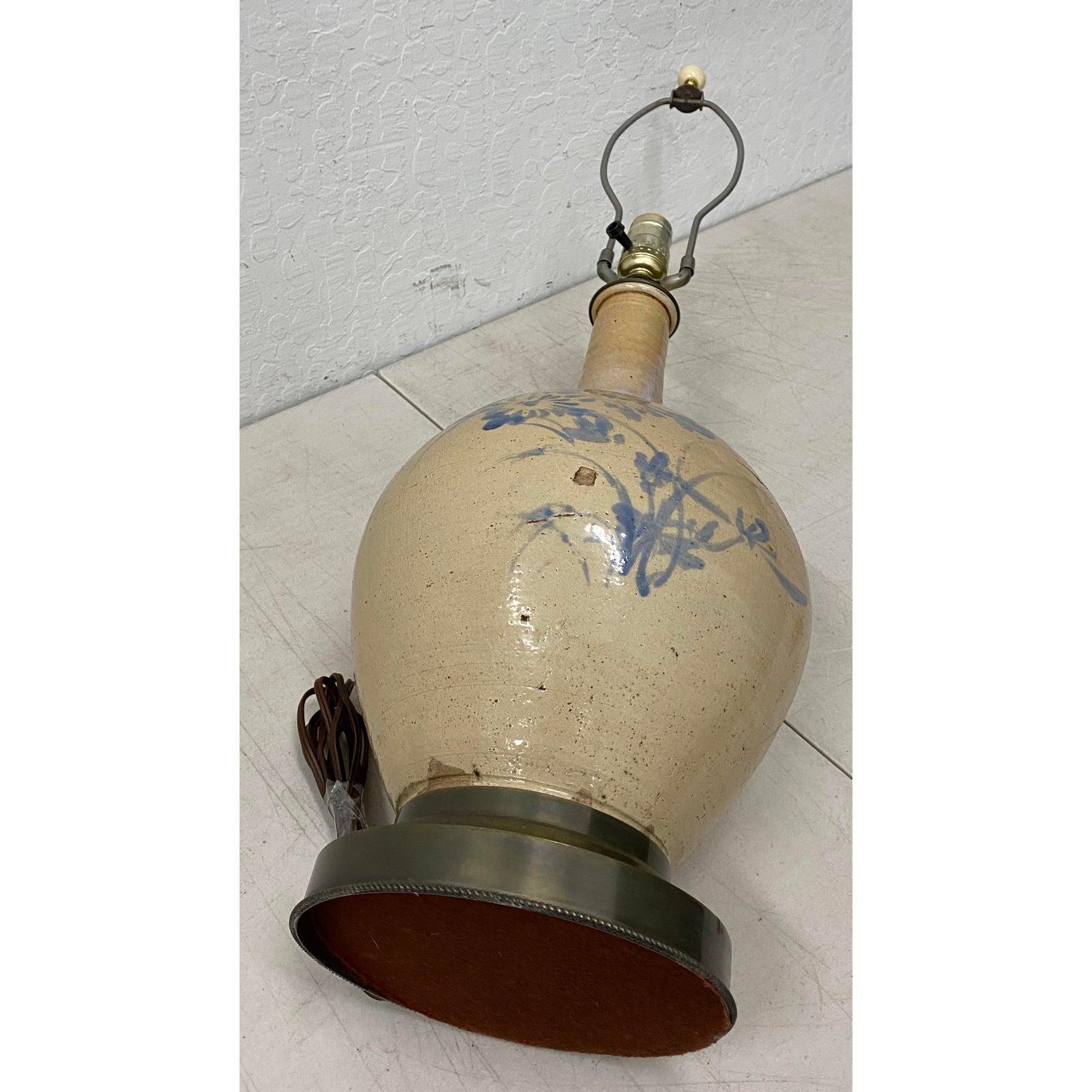 Ceramic 19th Century Hand Painted Stoneware Table Lamp For Sale