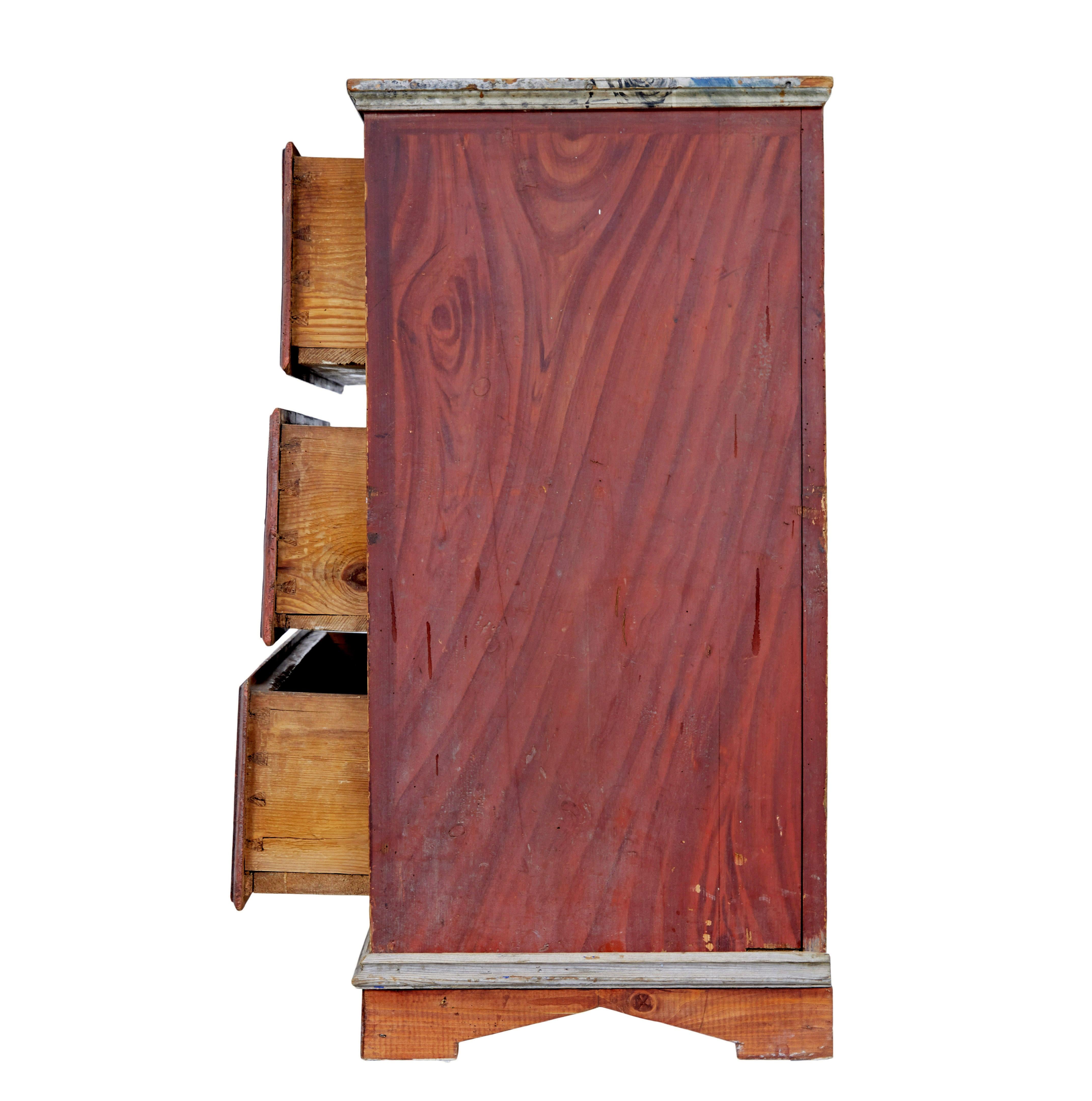 Brass 19th century hand painted Swedish chest of drawers For Sale