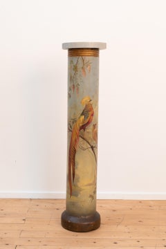19th Century Hand Painted Terra Cotta Column/Pedestal Showing Peacocks & Flowers