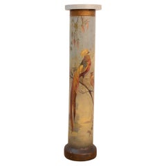 19th Century Hand Painted Terra Cotta Column/Pedestal Showing Peacocks & Flowers