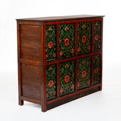19th Century Hand-Painted Tibetan Cabinet With Lotus Flowers