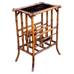 Antique 19th Century Hand Painted Tiger Bamboo Table with Magazine Rack