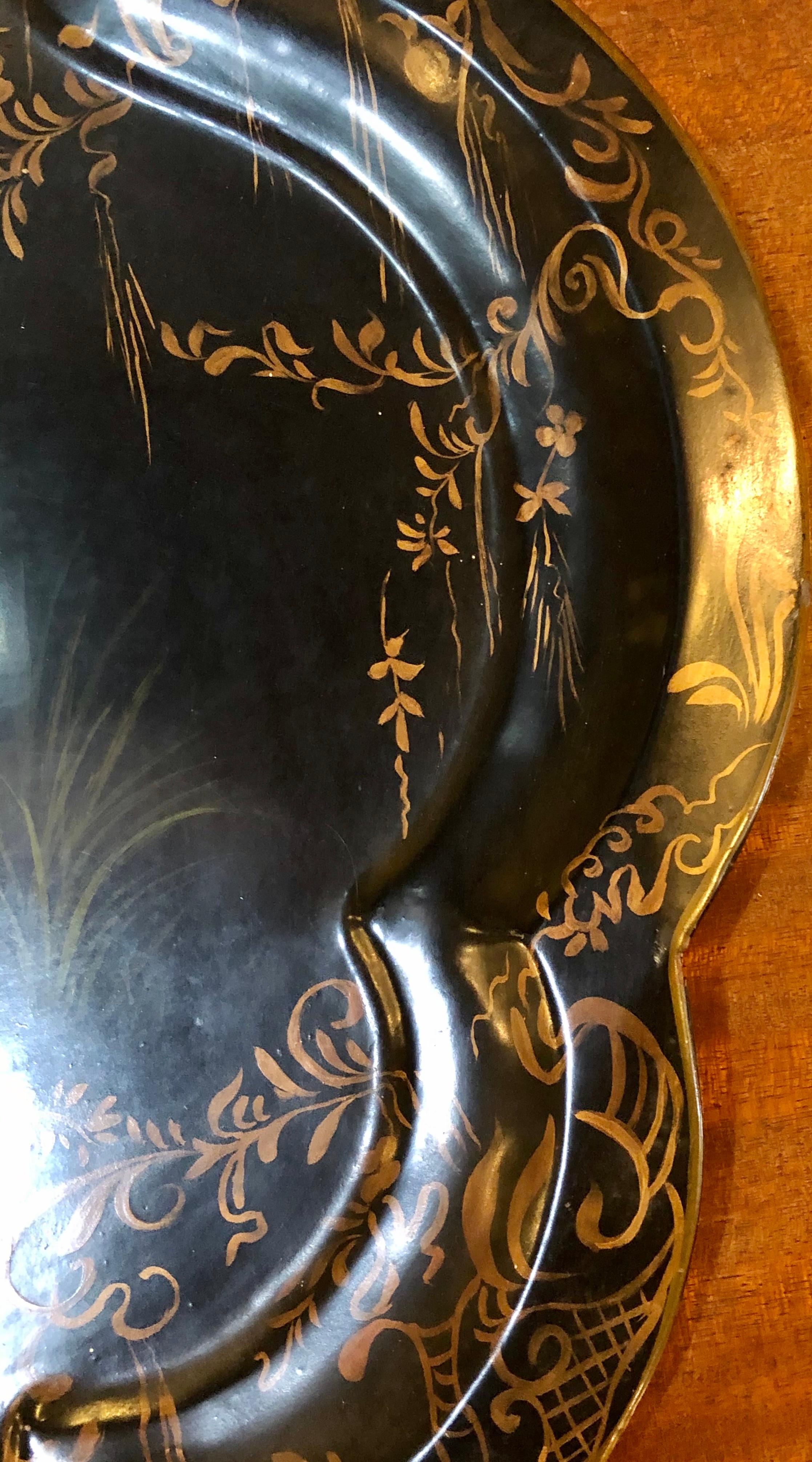 19th Century Hand Painted Tole Serving Tray, Platter 3